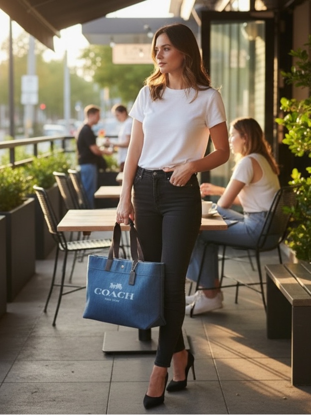 Coach Denim Logo Tote in Blue with Dark Brown Handles and Coach Wallet - Picture 12 of 15